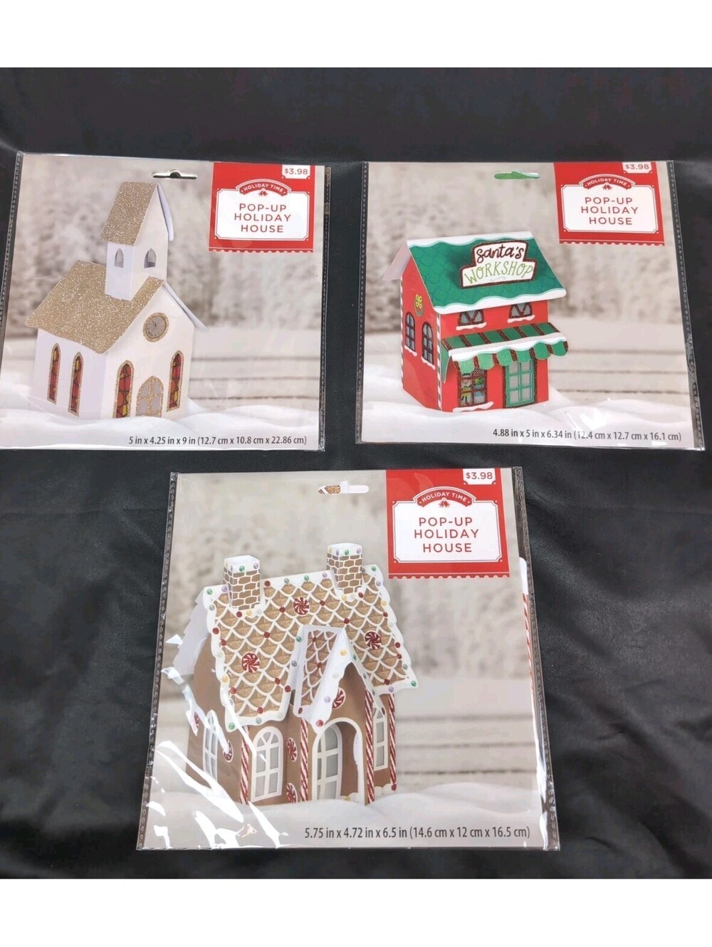 Holiday Time Pop-Up Holiday Village Church, Santa's Workshop &Gingerbread House